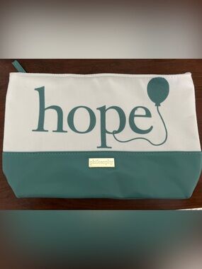 Philosophy "Hope" Teal & White Canvas Cosmetic Bag – New